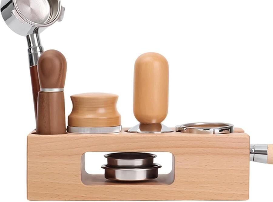 Koffie Tamping Station Espresso Organizer Koffie Bereiden Antislip Houten Basis 58 mm Natuurlijk Hout