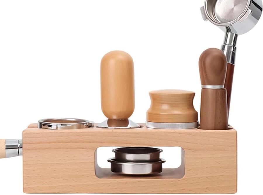 Koffie Tamping Station Espresso Organizer Koffie Bereiden Massief Houten Constructie 58 mm Natuurlijk