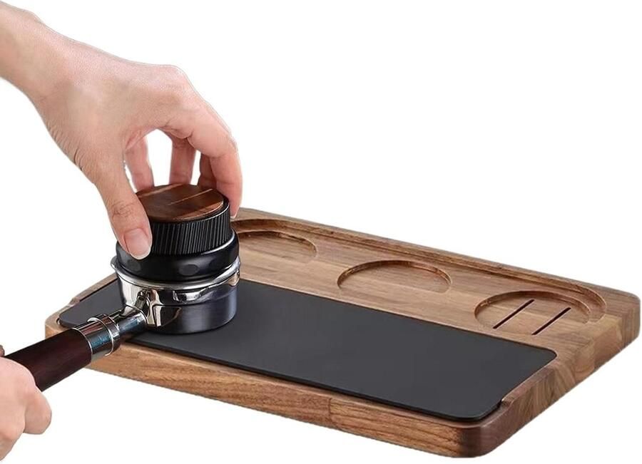 Koffie Tamping Station Koffie Organizer Espresso Bereiden Antislip Houten Basis 51-58 mm Houtkleur