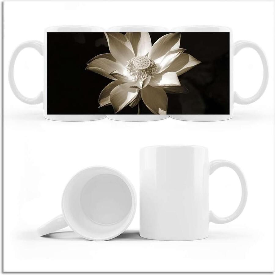 Koffie Thee Mok Cup met Foto Drinken uit Mok Lotus Bloem Print 330 ml Wit
