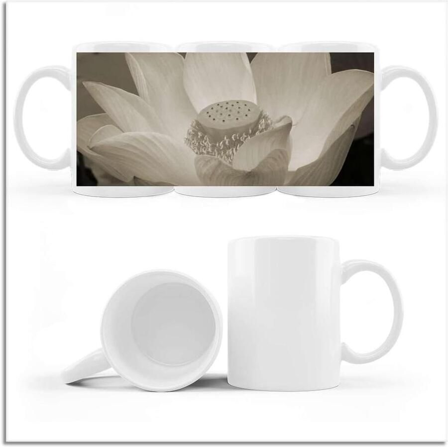 Koffie Thee Mok Cup met Foto Drinken van Warme Dranken Bedrukte Lotus Bloem 330 ml Wit