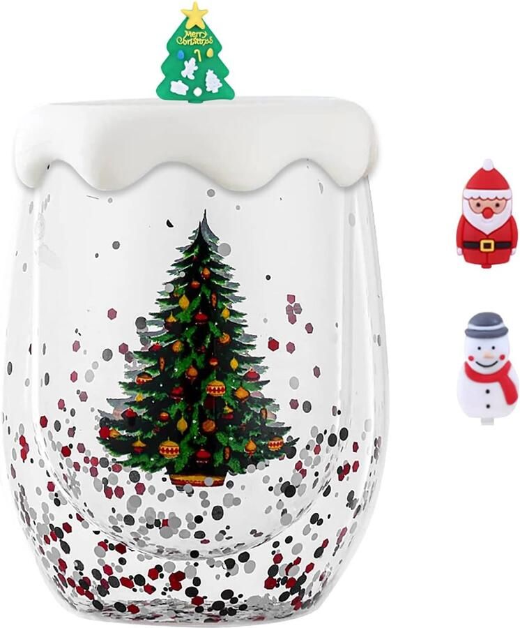 Koffie theeglazen drinkglazen koffieglas dubbelwandig geïsoleerd schattige kopjes 300 ml bescherming tegen verbranding kerstmelk drinkbeker voor Kerstmis kinderen vrouwen