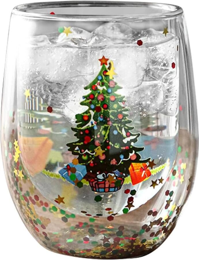 Koffie- theeglazen dubbelwandig geïsoleerd glas schattige kopjes 400 ml bescherming tegen verbranding kerstmelk drinkbeker anti-verbrandingsglas (B)