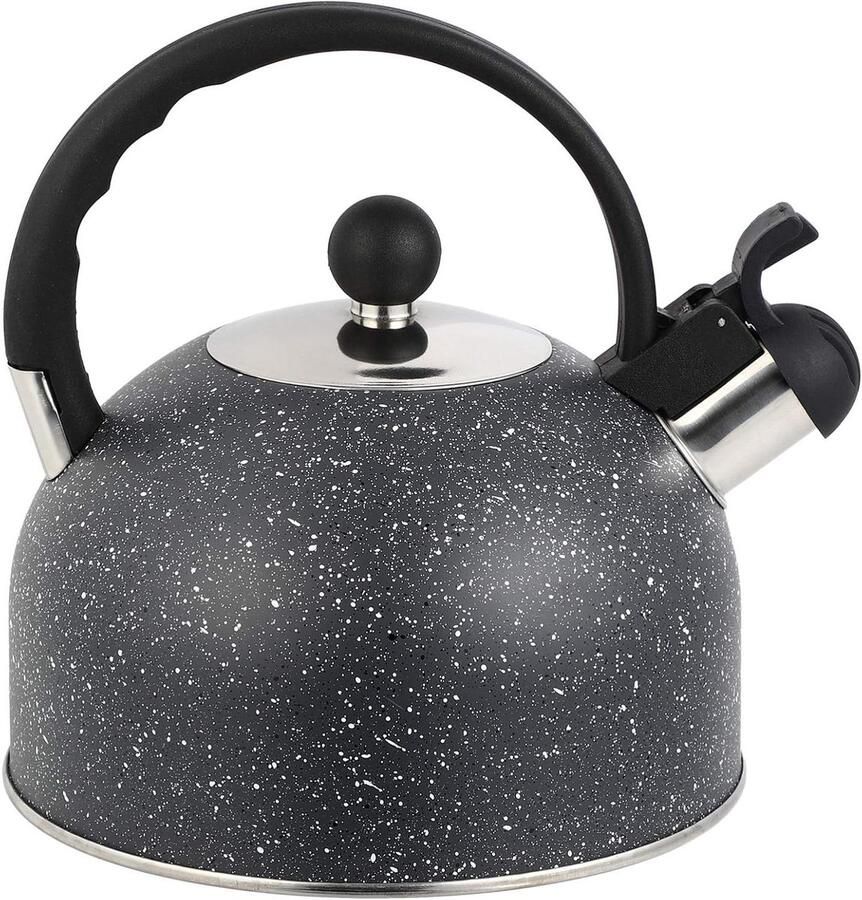 Waterkoker met Fluitje Theeketel Kookpan Koffie en Thee Zetten Roestvrij Staal 21.5 cm Zwart