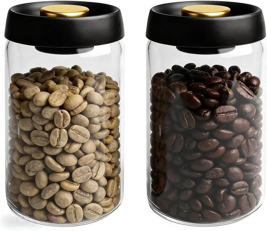 Koffieblik Luchtdicht Vacuüm Container Verse Bonen Bewaren One-Touch Vacuüm 1800 ml Goud