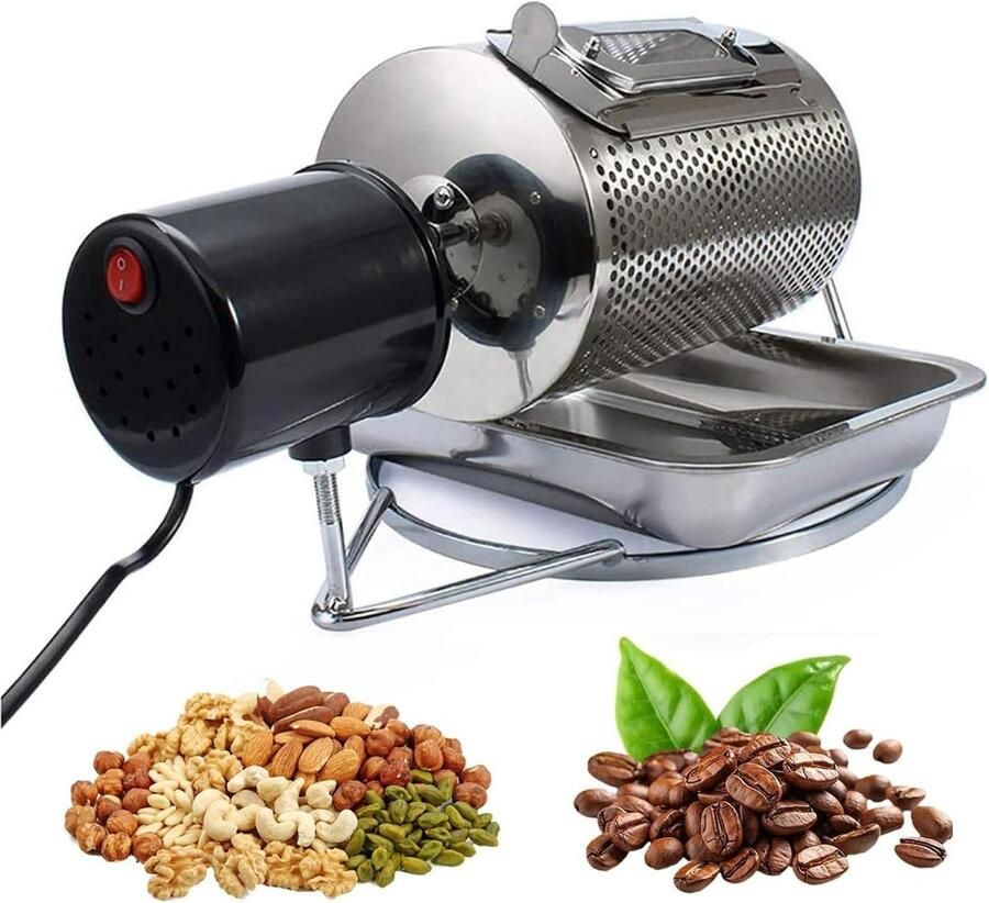 Koffiebonen Brander Roastmachine Bonen Koffie Branden Roestvrij Stalen Trommel 250g Zilver