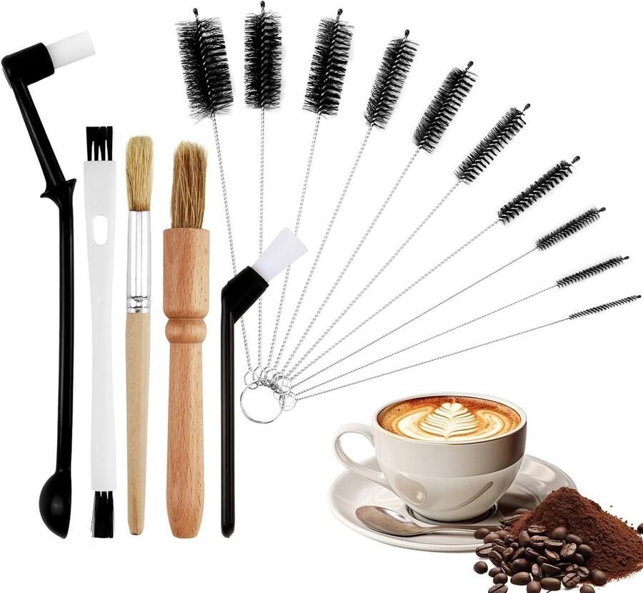 Koffieborstels Set van 15 Stuks Barista Schoonmaakborstels met Houten Handvat Ideaal voor Volautomatische Koffiemachines en Koffie Accessoires