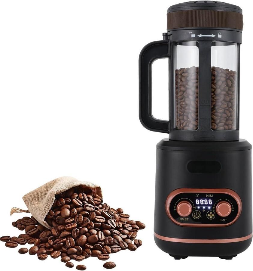 Koffiebrander Elektrisch Bonenbrander Hete Lucht Thuis Koffie Branden Instelbare Temperatuur 300 g Zwart