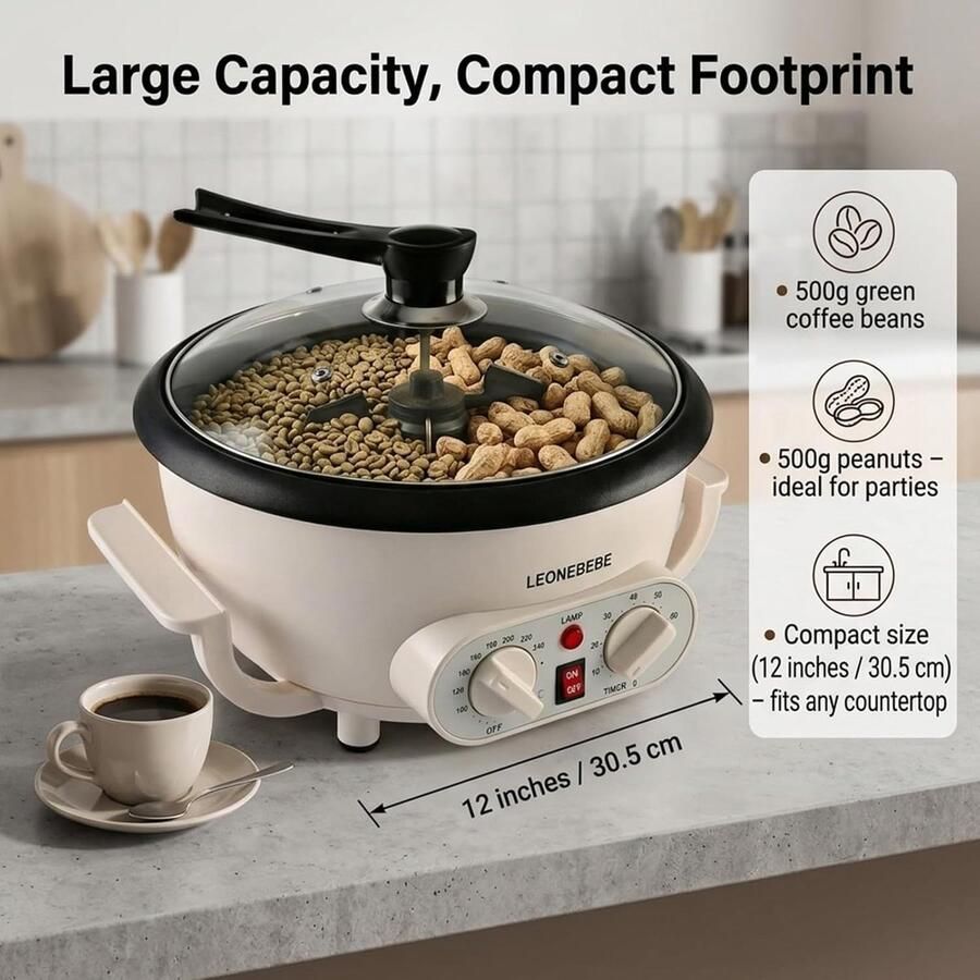 Koffiebrander Elektrische Koffiebrander 750 g Instelbare Temperatuur Timer Voor Koffiebonen en Noten