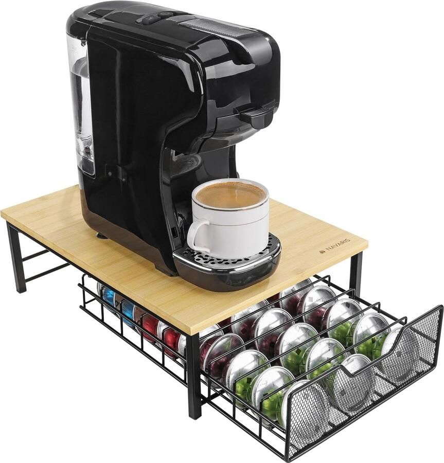 Koffiecapsulehouder met Lade voor 54 Cups Bamboe Opbergsysteem Onder Koffiezetapparaat