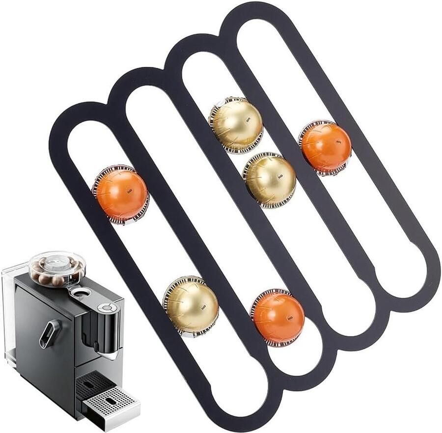 Koffiecapsulehouder van Acryl 14x11 voor Onderkast Organizer voor 20 Nespresso Koffiecapsules met 4 Rails en Stijlvol Zwart Design