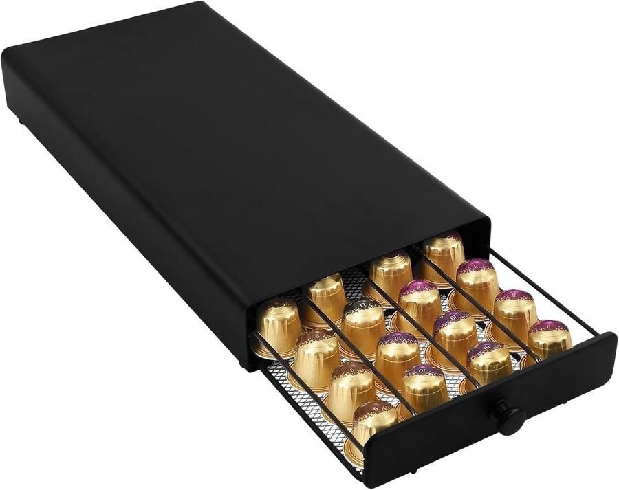 Koffiecapsulehouder voor 40 Nespresso capsules metaal antislip anti-trillingsontwerp 37.5 x 17.5 x 4.5 cm zwart ruimtebesparend en stijlvol