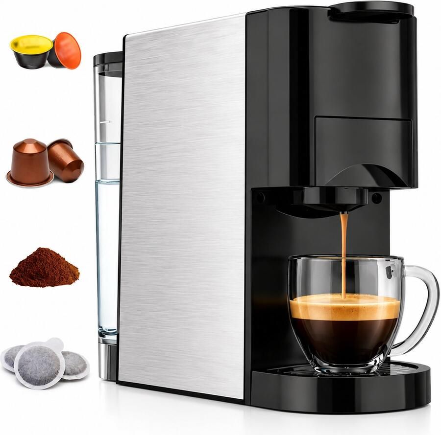Koffiecupmachine 4-in-1 – 19 Bar Espressomachine – Voor Capsules ESE Pads en Gemalen Koffie – 1450W