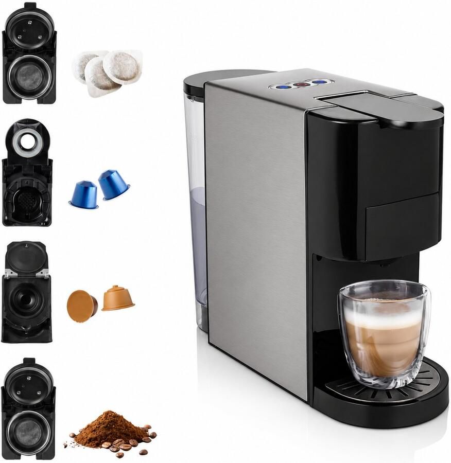 Koffiecupmachine 4-in-1 – 19 Bar – RVS – 800 ml Waterreservoir – Voor Meerdere Koffiecapsules