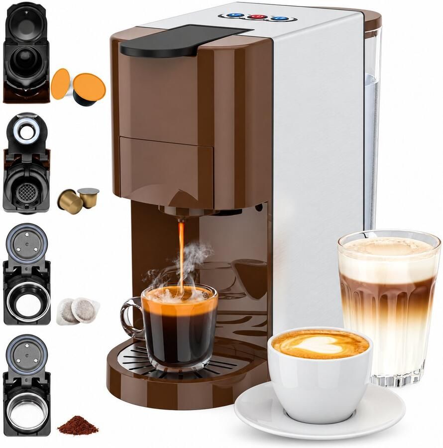Koffiecupmachine 4-in-1 – 19 Bar – Voor Capsules ESE Pads & Gemalen Koffie – 800 ml – Bruin