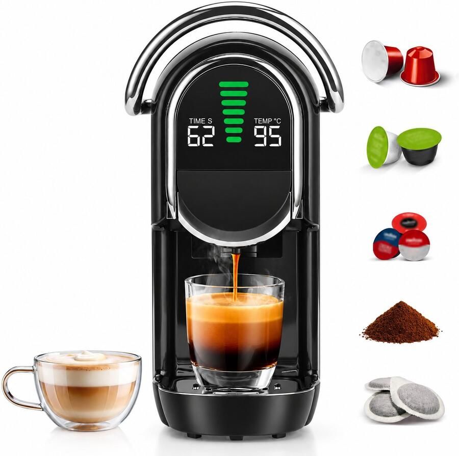 Koffiecupmachine 5-in-1 – 20 Bar – 1450W – Warm & Koud – 7 Waterstanden – 600ml Waterreservoir
