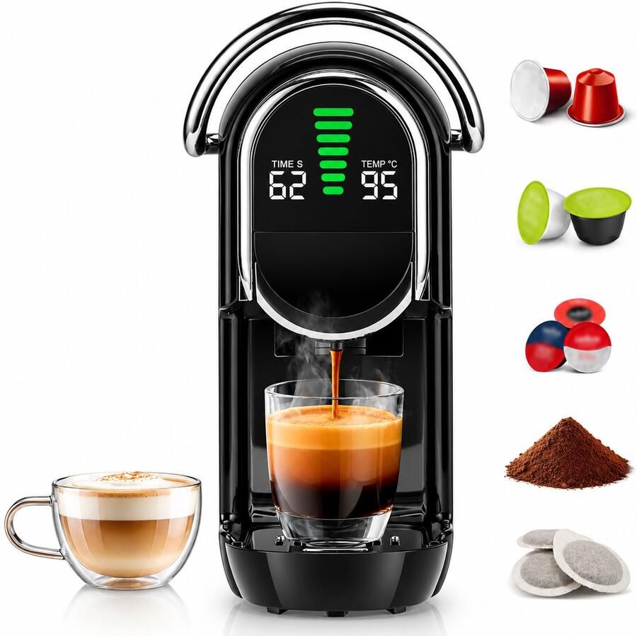 Koffiecupmachine 5-in-1 – 20 Bar Espressomachine – Heet & Koud – 1450W – 600 ml – Zwart