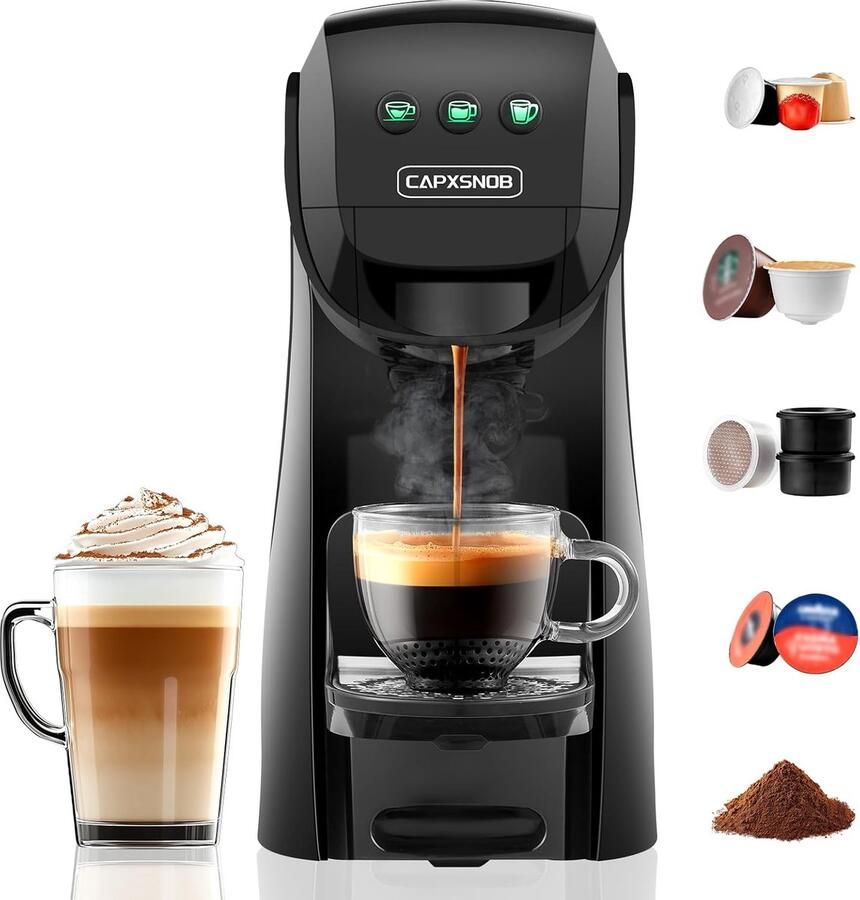 Koffiecupmachine 5-in-1 – 20 Bar – Voor Capsules & Gemalen Koffie – Instelbare Temperatuur – 820 ml