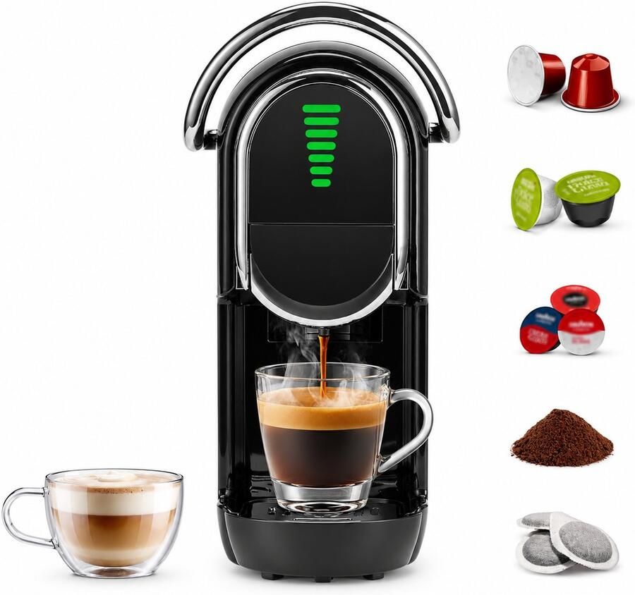 Koffiecupmachine 5-in-1 met LED Display Capsule Koffiemachine Warm & Koud Zwart