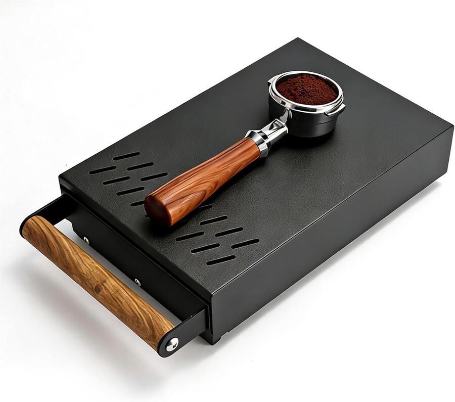 Koffiediklade Afkloplade container Koffiezet apparaat Houten handgreep ventilatie 315 x 21 x 7 cm Zwart