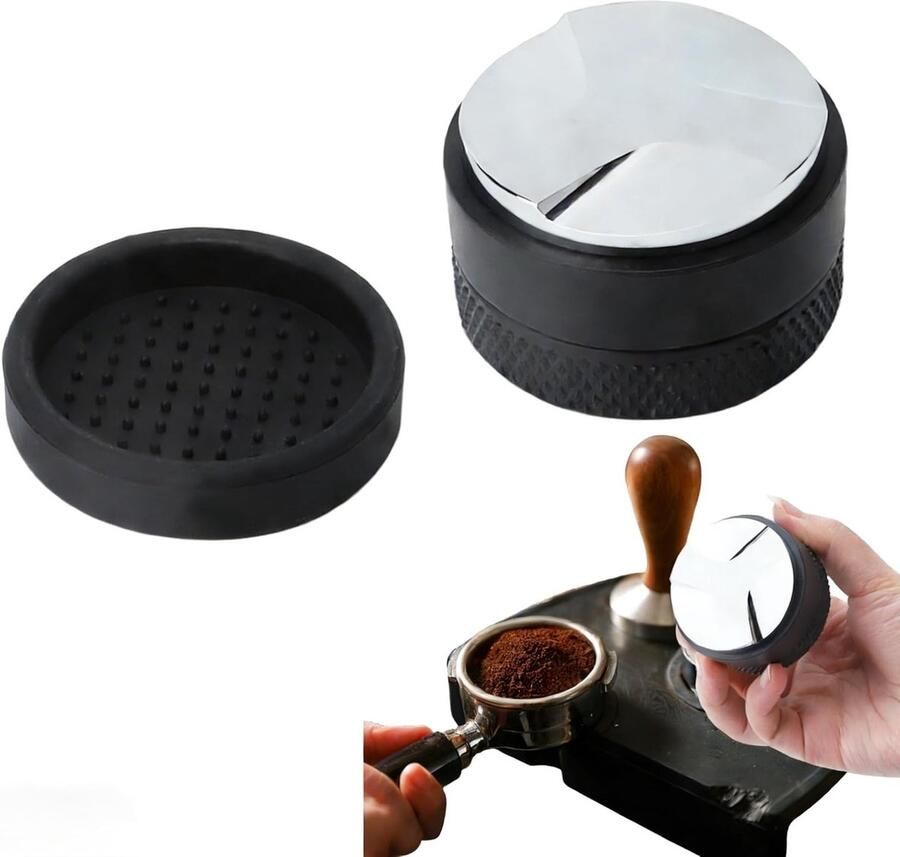 Koffiedistributeur 53 mm met borstel en siliconenmat voor 54 mm koffiezeefhouder ideaal voor espresso en tampen