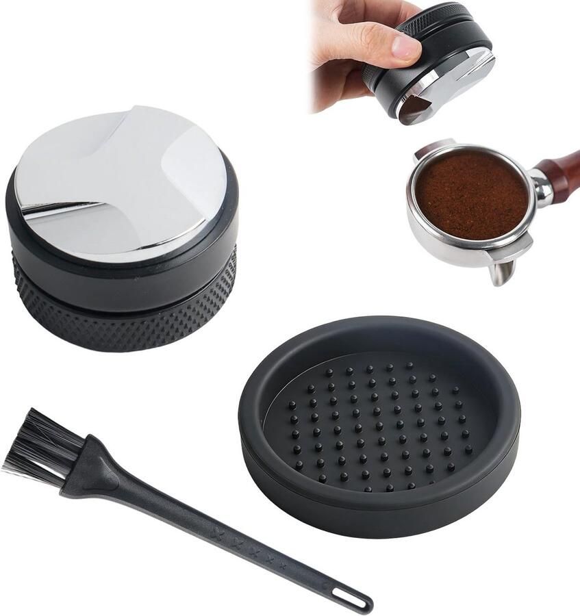Koffiedistributeur 53 mm met siliconenmat en borstel Perfecte espresso leveler en barista-accessoires voor optimale koffie-extractie en zeefhouder