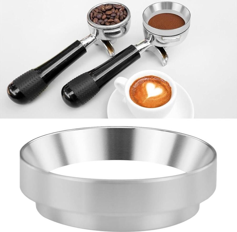 Koffiedoseerring Espresso doseerring Barista ring Koffiebereiding vereenvoudigen Aluminium corrosiebestendig 58 mm diameter Zilver