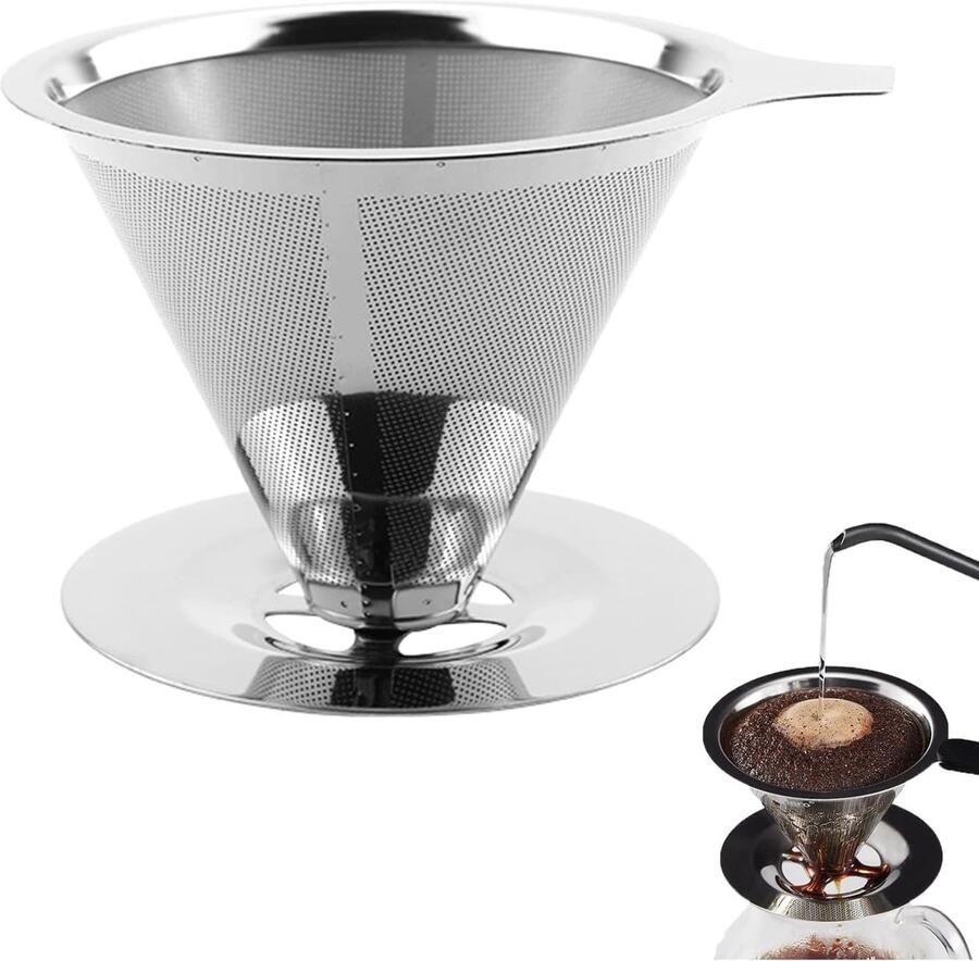 Koffiefilter herbruikbaar koffiefilter om te gieten via koffie papierloze druppelaar roestvrijstalen koffiefilter voor handmatig koffiezetapparaat koffiefilter voor 1-4 kopjes