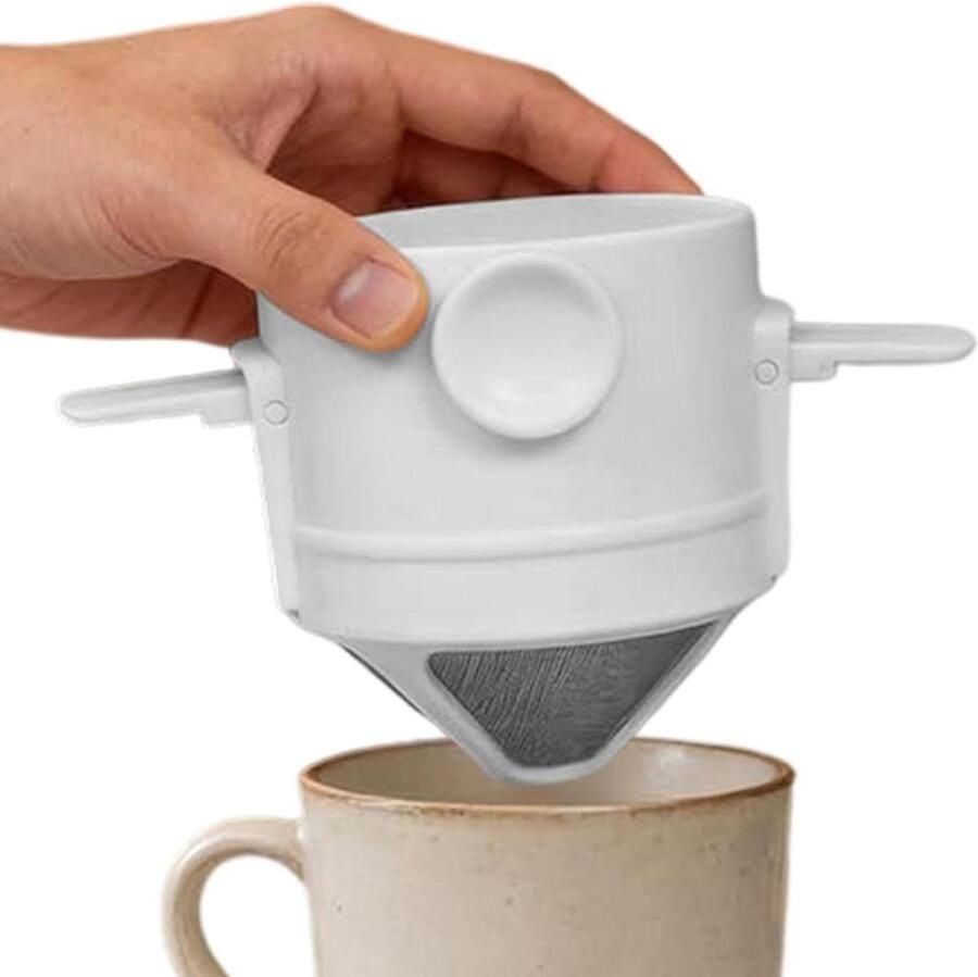 Koffiefilterbeker Draagbare koffiezetter Koffiezetten onderweg Opvouwbaar en lichtgewicht 8x6cm Wit