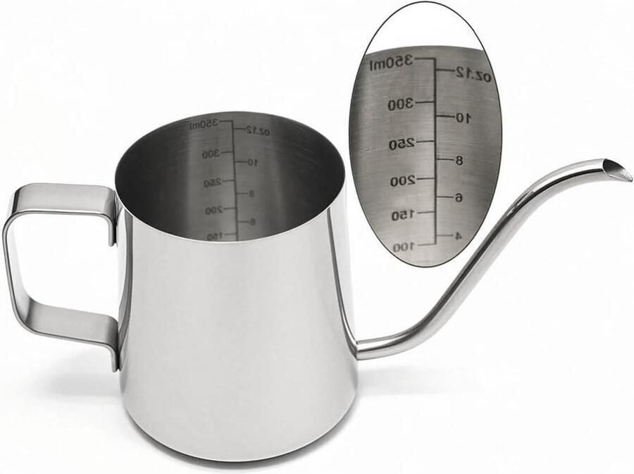 Koffiekan Zwanenhals Espressomaker Waterkoker Koffie Zetten Lange Fijne Uitloop 350 ml Zilver
