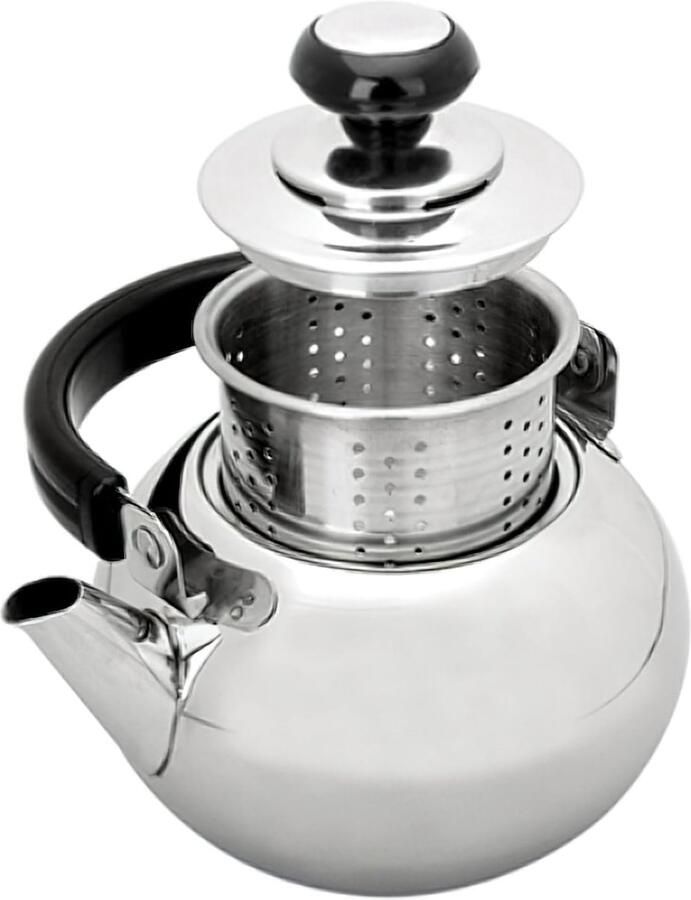 Koffieketel Prismafilter Waterkoker RVS Koffie Zetten Fluitend Signaal 0.8 Liter Zilver Zwart