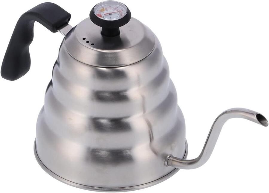Koffieketel Roestvrij Staal Waterketel Thee Koffie Zetten Met Thermometer 1200 ml Zilver Zwart