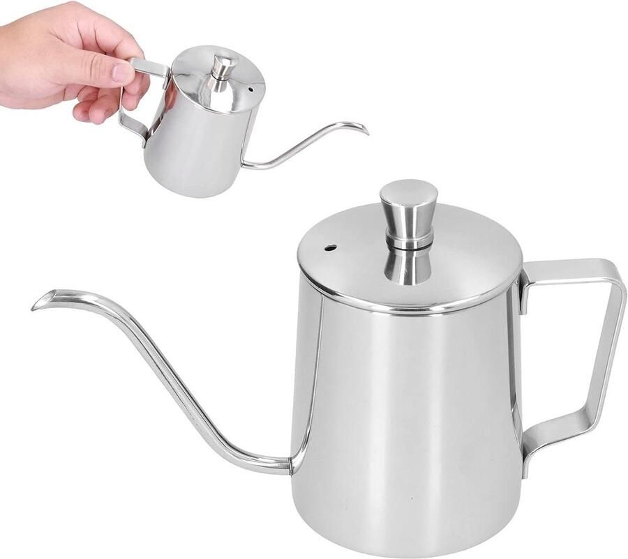 Koffieketel RVS Waterkoker Druppelkoffie Handmatig Koffie Zetten Zwanenhals Uitloop 350 ml Zilver