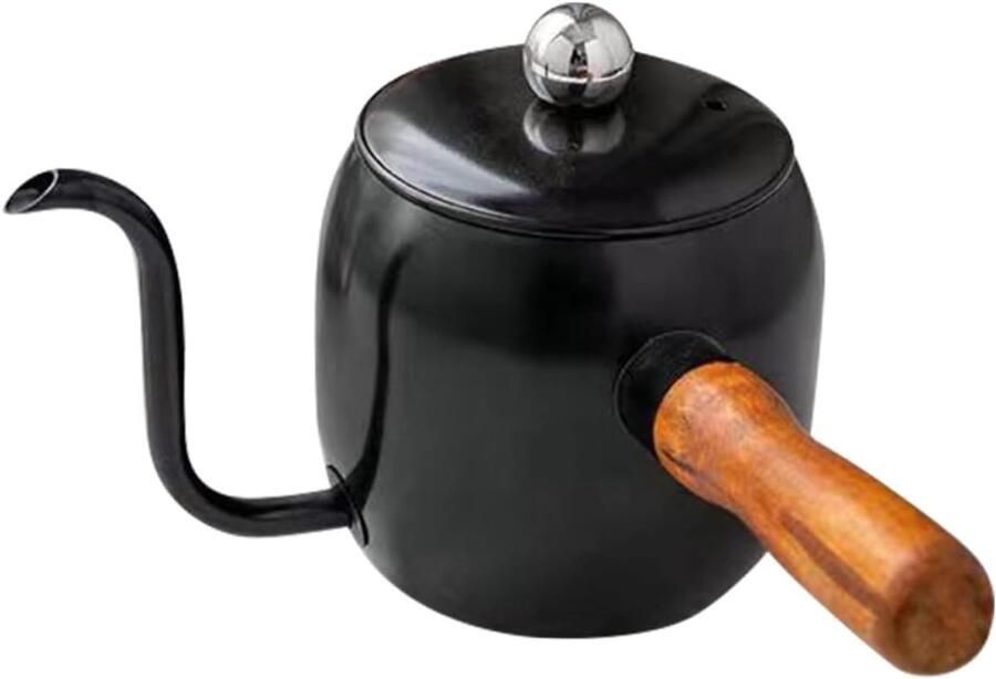 Koffieketel Zwanenhals Waterkoker Mini Thuis Koffie Zetten Antiverbrandingshandvat 500 ml Zwart