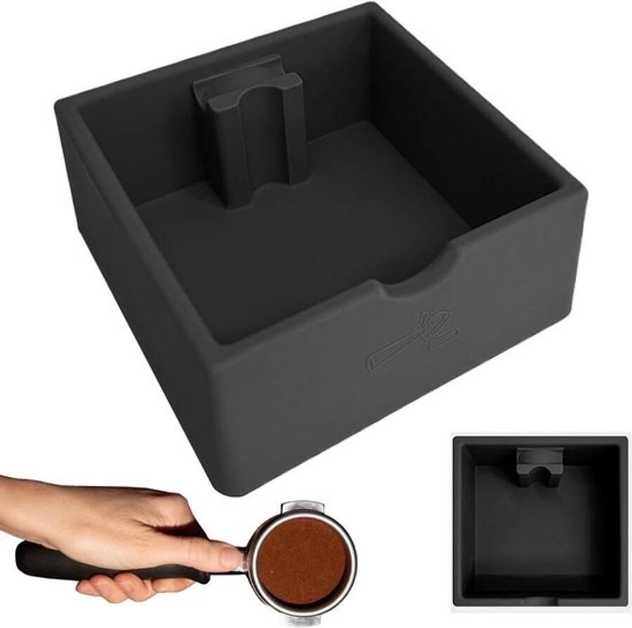 Koffieklopbox Espressocontainer Netjes koffiedik verzamelen Schokabsorberende basis 1.5 liter inhoud Zwart
