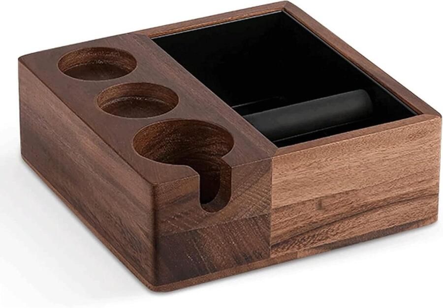 Koffieklopbox Hout Espresso Afvalbak Koffie Maken Ingebouwde Klopstaaf 23.5 cm Breed Bruin