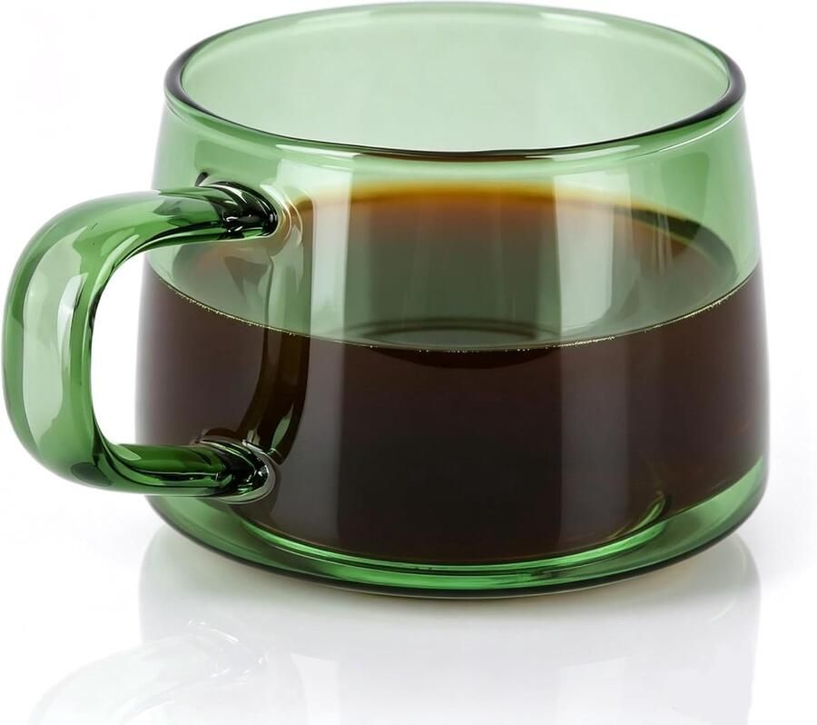 Koffiekopje Glazen Koffiemok Met Handvat 250 Ml Drinkglas Koffiemok Met Brede Opening Heldere Espressokopjes Glazen Mokken Voor Warme Dranken Cappuccino's Theezakjes Sap(Groente)