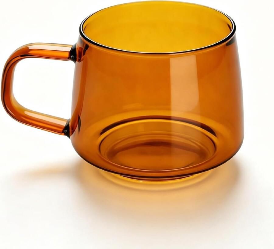 Koffiekopje Glazen Koffiemok Met Handvat 250 Ml Drinkglas Koffiemok Met Brede Opening Heldere Espressokopjes Glazen Mokken Voor Warme Dranken Cappuccino's Theezakjes Sap(Bruin)