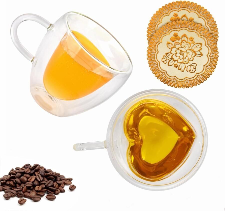 Koffiekopjes 250 ml met mooie antislip onderzetters en kunstrozenblaadjes voor koppels verjaardag bruiloft Valentijnsdagcadeau