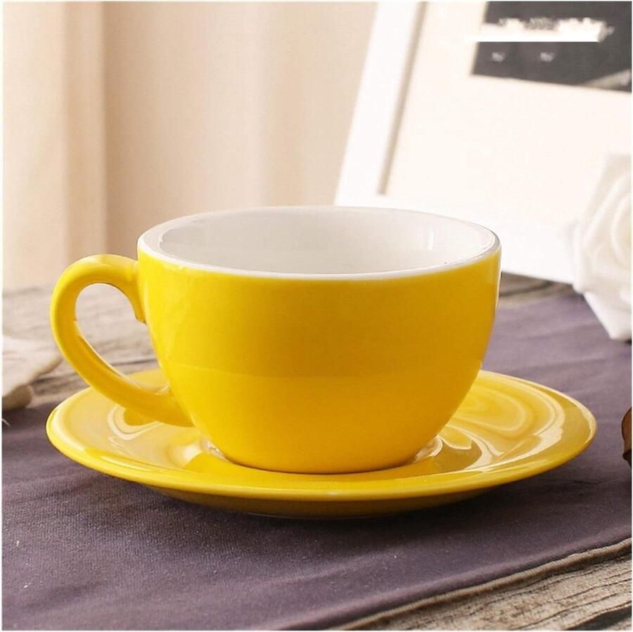Koffiekopjes met schotel Espresso set Genieten van koffie Brede mond design 200ml Rood en geel