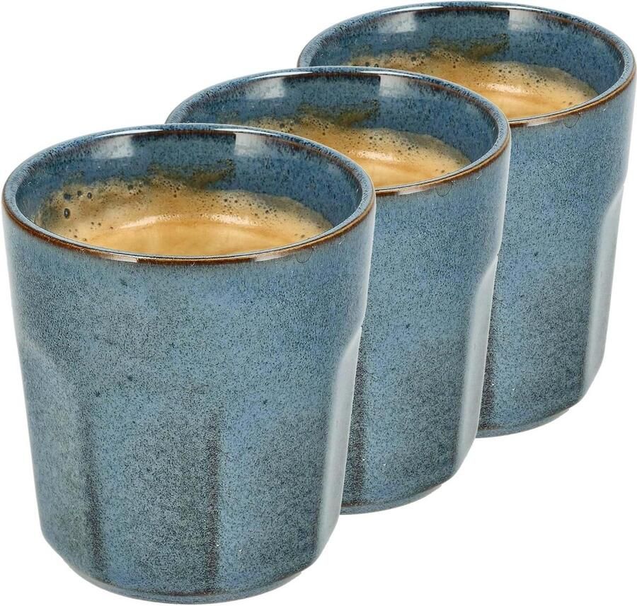 Koffiekopjes Set Espresso Cappuccino Geniet van Koffie Oorloos Design 3 stuks 200ml Blauw