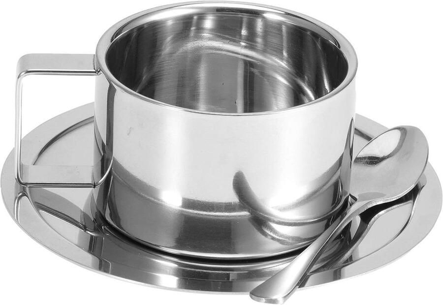 Koffiekopjes Set Espresso Kopjes Geniet Momenten Dubbelwandig RVS 150 ml Zilver