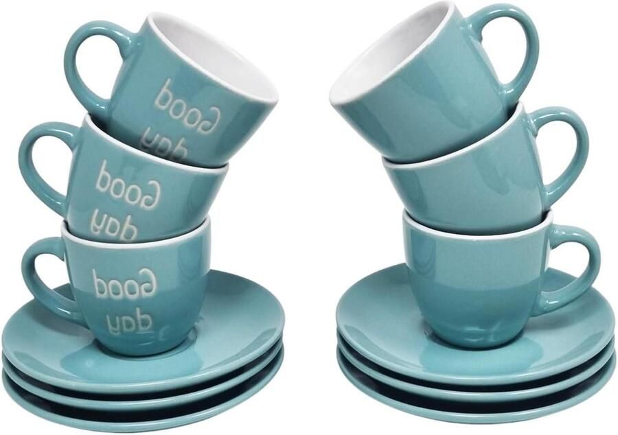 Koffiekopjes Set Espresso Mokken Genieten van Koffie Hittebestendig Keramiek 70 ml Aquablauw