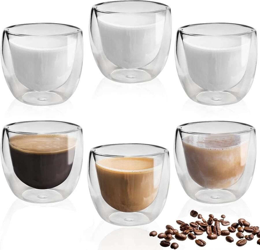 Koffiekopjes van glas dubbelwandige glazen 80 ml dubbelwandige glazen dubbelwandige glazen borosilicaatglas koffiekopjes voor koffie melk thee latte macchiato en meer