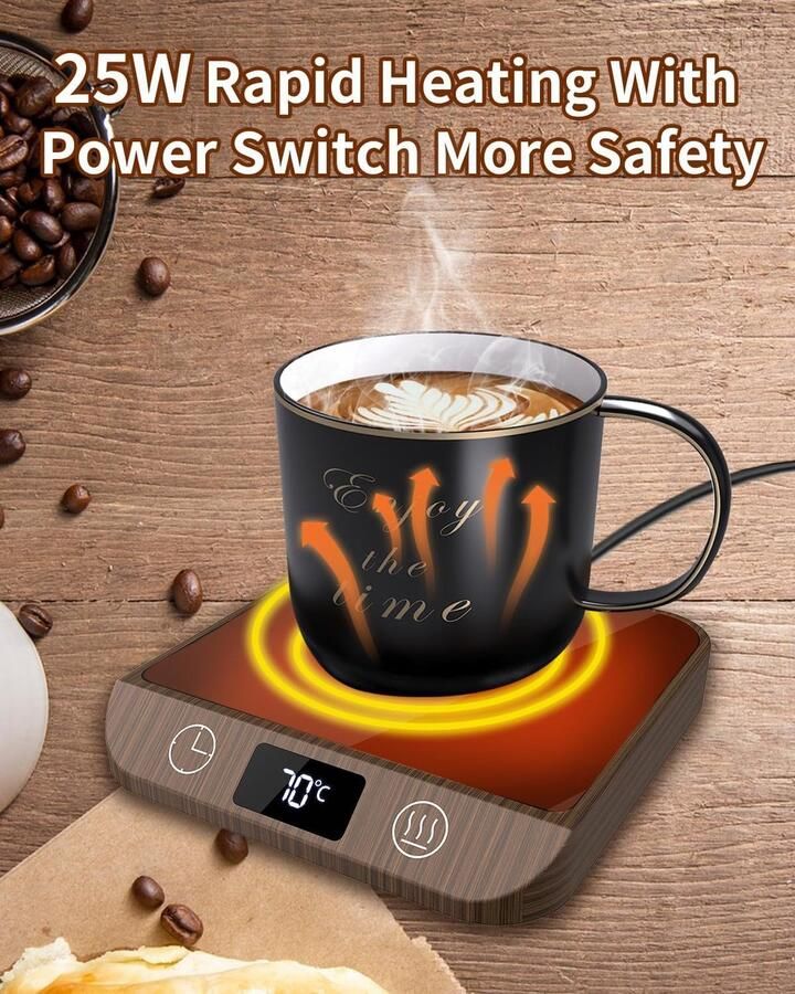 Koffiekopjeswarmer mokkenwarmer voor bureau met 6 temperaturen (45 ℃-70 ℃ LED-display koffiekopverwarmer en 1-12 uur timer voor koffie thee melk kaarsenwarmer