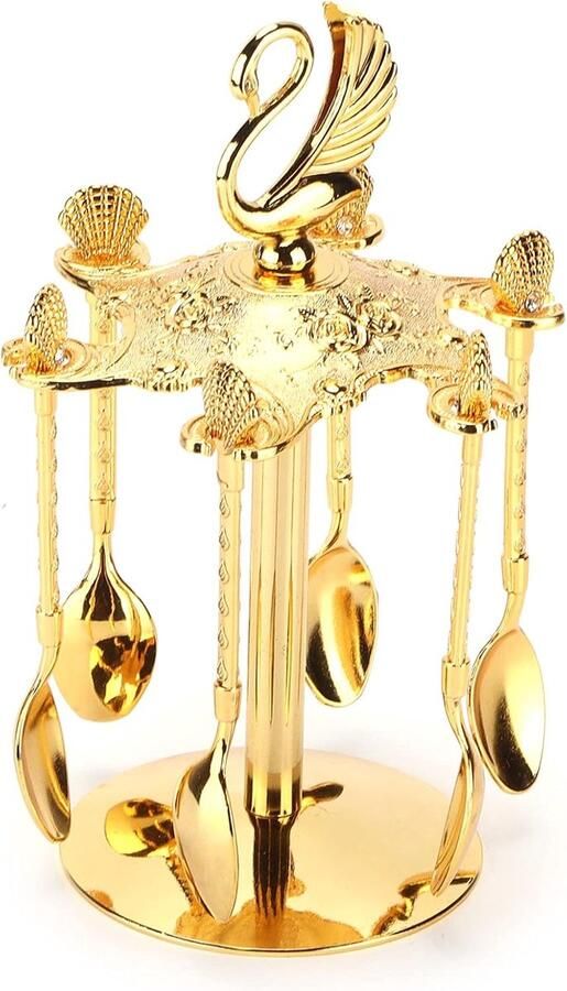 Koffielepel Set Dessertlepels Metaal Thee en Koffie Luxe Zwanenkam Design 6 Delig Goudkleurig
