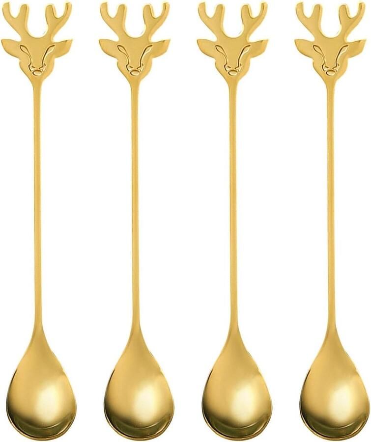 Koffielepels Set Dessertlepels Feestelijke Drankjes Goudkleurig Roestvrij Staal 4 Stuks Goud
