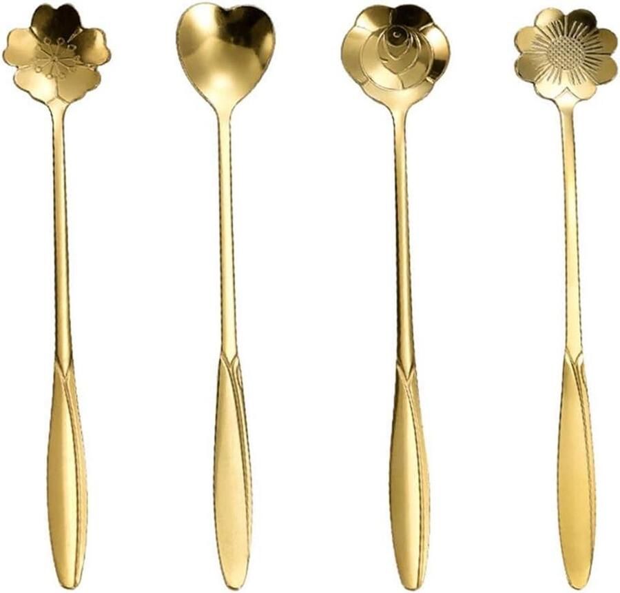 Koffielepels Set Dessertlepels Thee en Koffie Elegant Blad Design 13 cm Goud