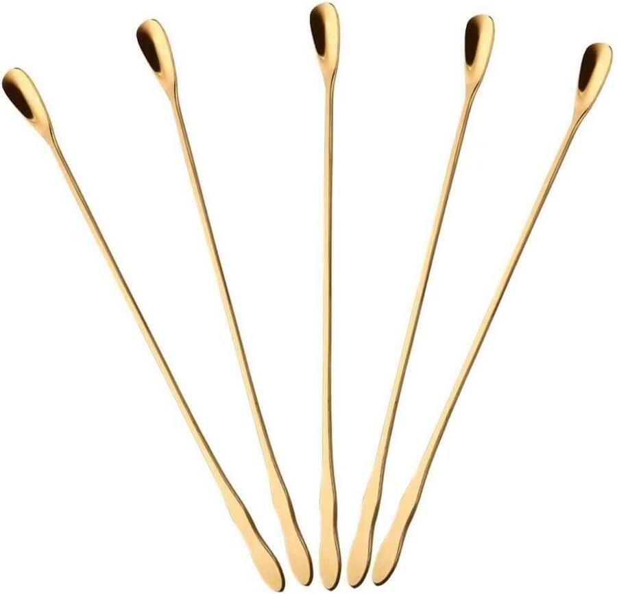 Koffielepels Set IJslussteun Lepels Drankjes Roeren Lange Gekroonde Handgreep 26 cm Goud