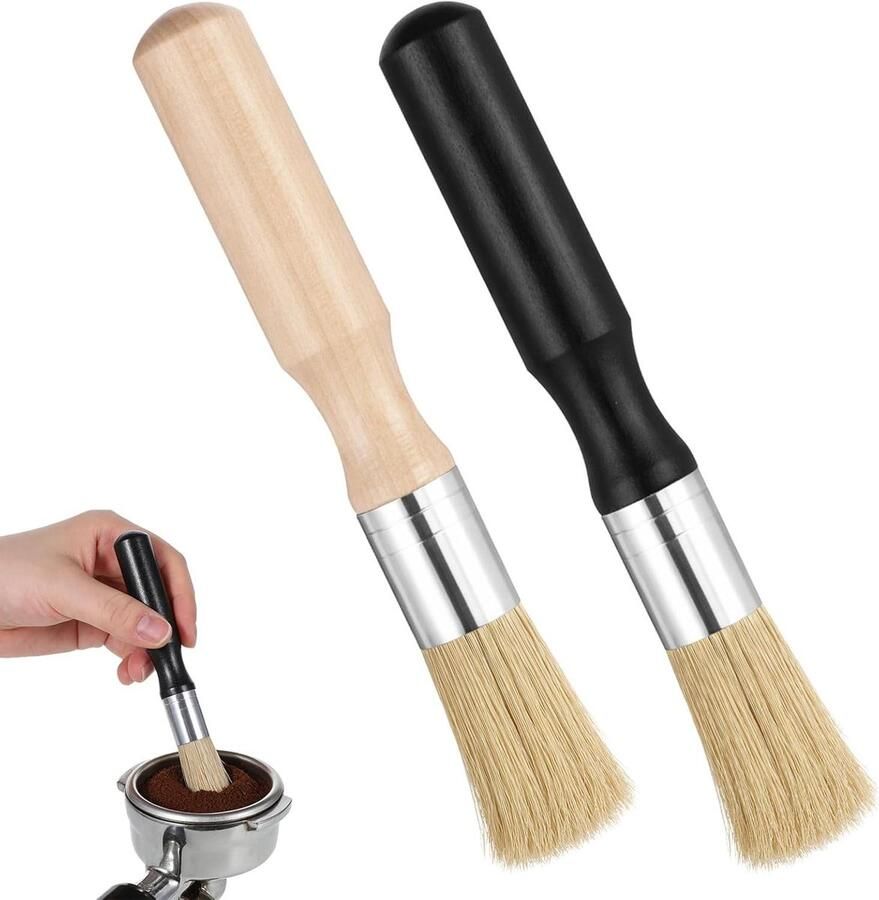 Koffiemachine Borstels Reinigingsset Apparaat Reinigen Ergonomische Handgreep 2 Stuks Zwart Hout